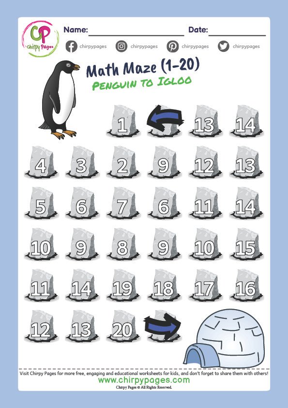 Penguin - Math Counting Maze - 1-20