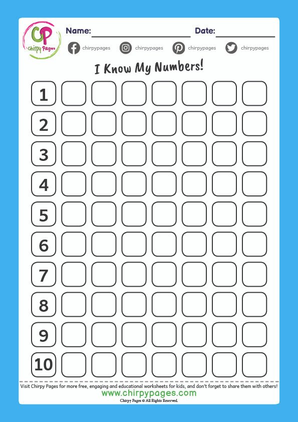 Number Worksheets for Kids - Free Printables - ChirpyPages.com