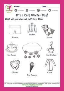 Winter Weather Color Activity - Preschool Weather Worksheets