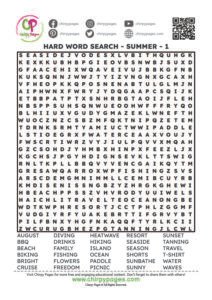 Hard Word Search Puzzle - Summer Theme