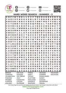 Hard Word Search Puzzle - Summer Theme