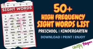 link to a 55 printable sight words list which can be downloaded for free.