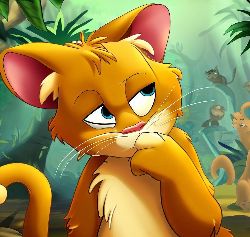 cat thinking jungle cartoon