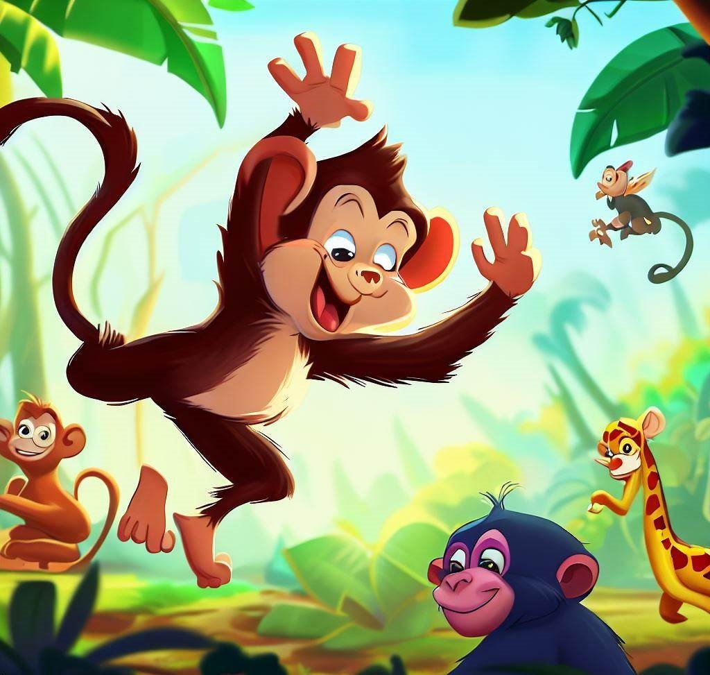 Cat And Monkey Story - monkey jumping jungle cartoon - and other animals