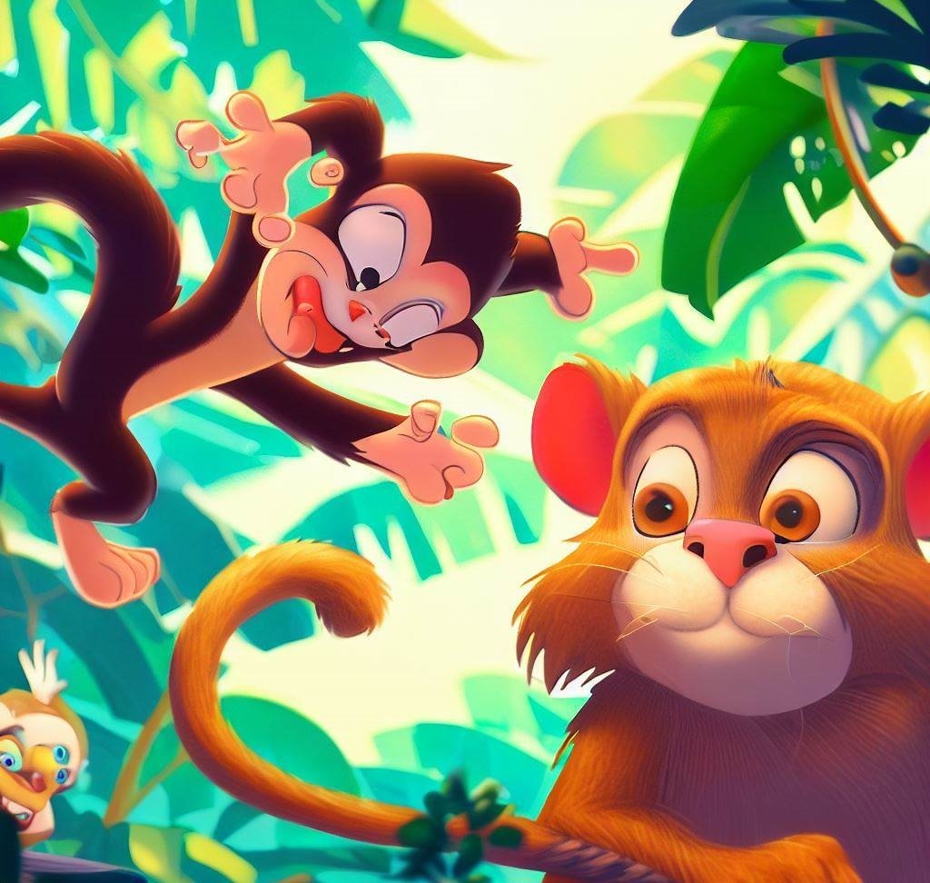 Cat And Monkey Story jungle cartoon