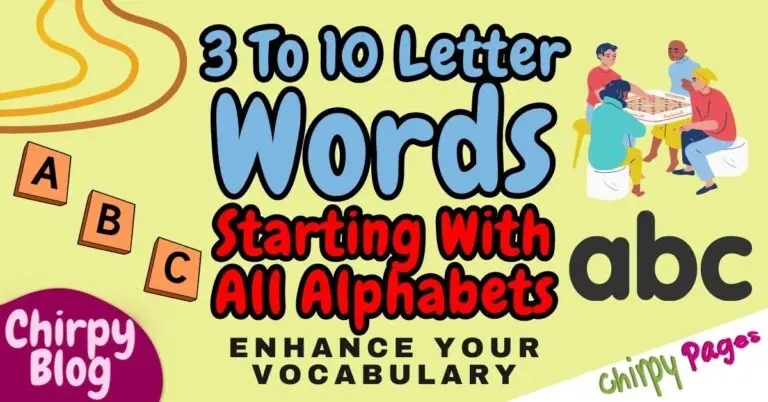 list of 3 to 10 letter words that start with all letters of the alphabet
