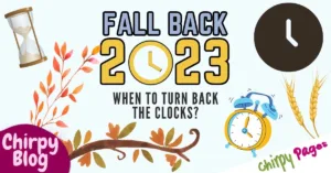 When Do We Turn Back The Clocks 2023 header for article that will tell date of fall back 2023 image with cliparts of autumn season