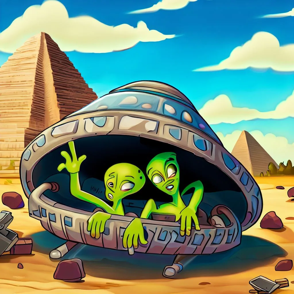 aliens in mexico trapped in ufo, Pyramids of Teotihuacan in background