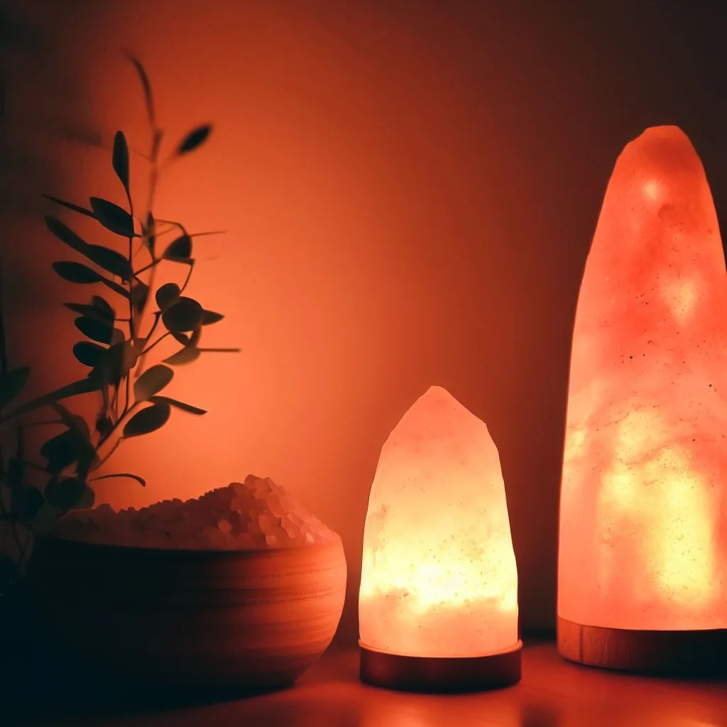 interior design shot of Himalayan salt lamps dark light , nature minimalistic and simple