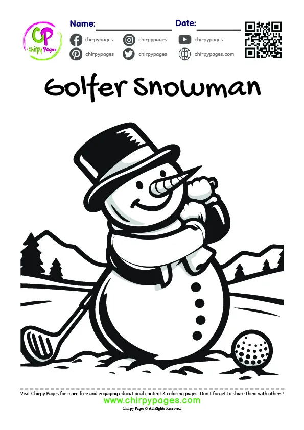 snowman hockey coloring page for kids