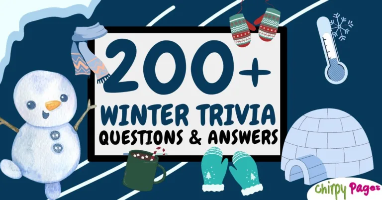 A collection of free 200+ Winter Trivia Questions and Answers. header image for article carrying 200 winter themed questions.