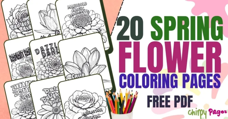 Title for 20 Flower Coloring Pages For Adults Article that has downloadable PDFs free coloring pages printables