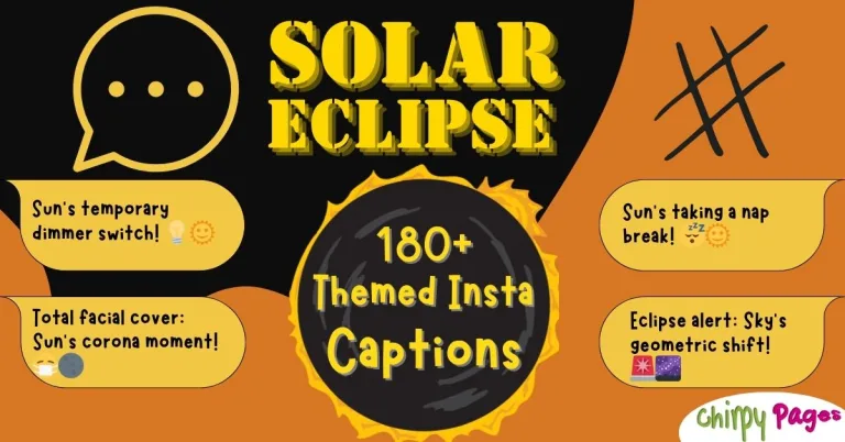 Solar Eclipse Instagram Captions header for 180+ captions to be used on instagram during great north american eclipse . fun captions based on diverse themse like history, math, geography, astronomy and other casual themes