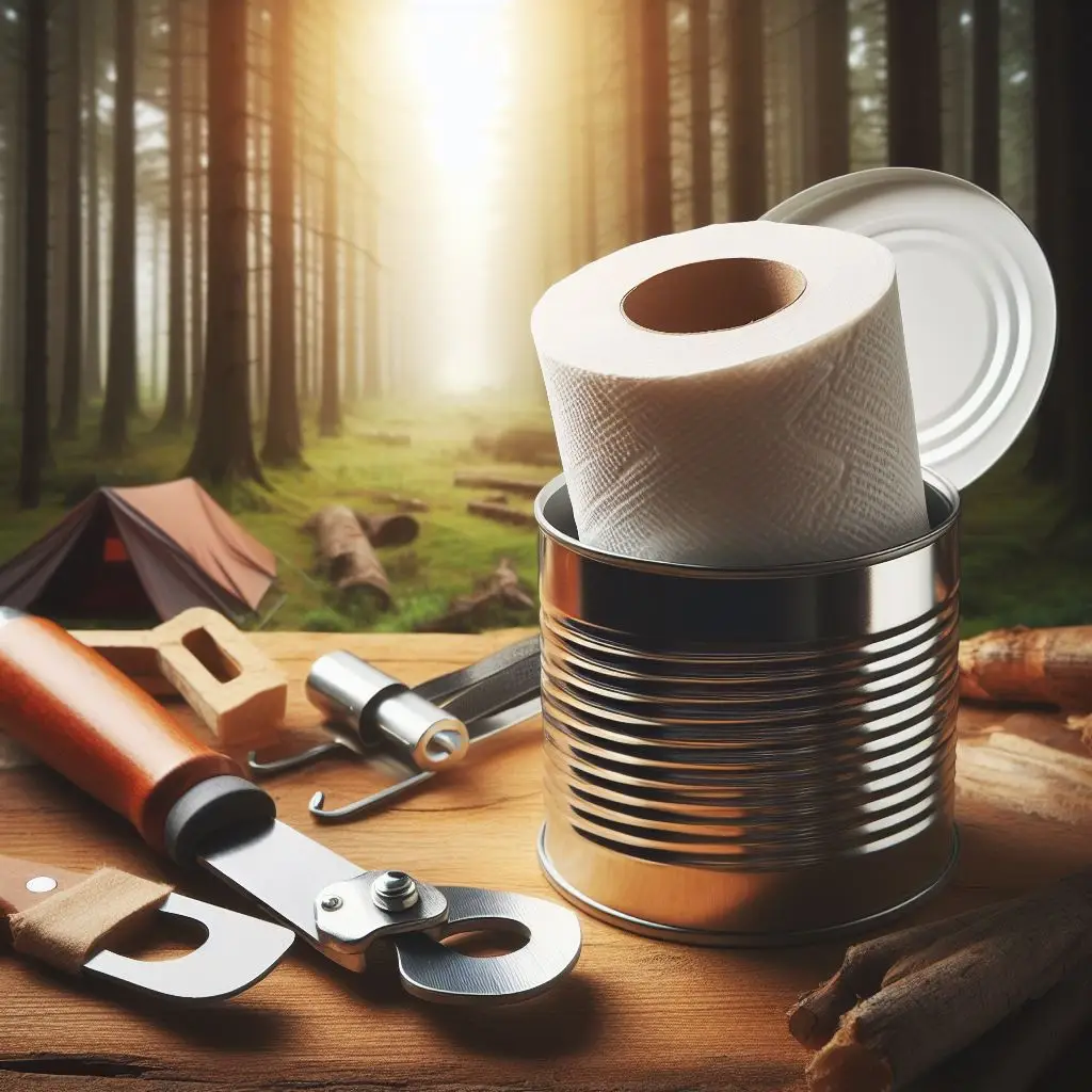 toilet paper camping hack, toiler paper inside can with a lid to keep the roll dry, toiler paper hack