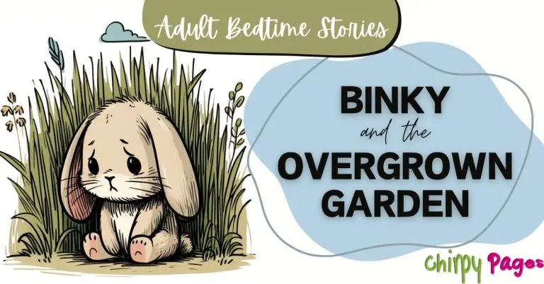 adult bedtime stories - binky the rabbit and the overgrown garden - rabbit story - sad rabbit sitting , clipart