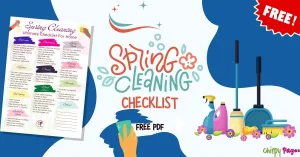 spring cleaning checklist for house with different pointers , free printable pdf , bedroom cleaning, kitchen cleaning, dining room, garage, bathroom, living room and more . easy , print and go , a4 and letter size pdf of this spring house cleaning checklist